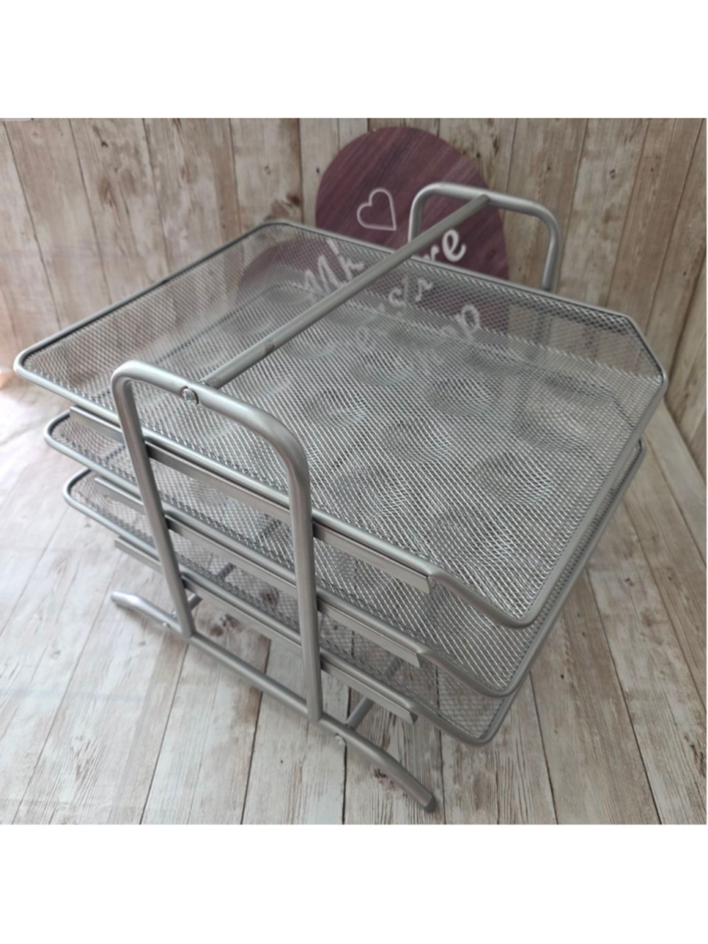 Silver Mesh 3-Tier Office Desk Organizer - Picture 2 of 5